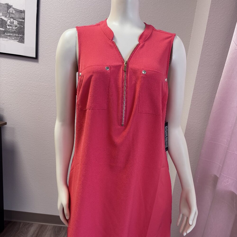 New York & Company Coral Zip Front Shift Dress Sleeveless NWT Medium